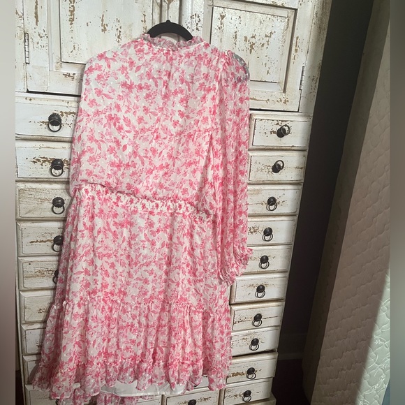 Pink Floral Smocked Waistline Long Sleeve Ruffles By Skies Are Blue, size 3X - Picture 4 of 5